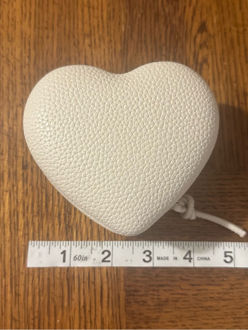 Cream White Vegan Pebbled Leather Heart Jewelry Box Travel Case Organizer Small